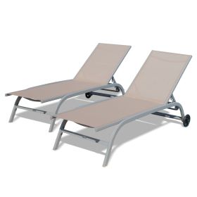 Chaise Lounge Outdoor Set of 2, Lounge Chairs for Outside with Wheals, Outdoor Lounge Chairs with 5 Adjustable Position, Pool Lounge Chairs for P