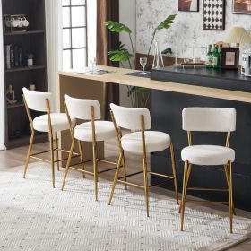 Set of 2 modern teddy fabric upholstered bar stools - Metal base high stool - Suitable for kitchen