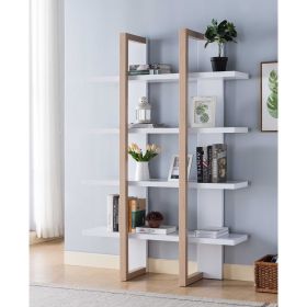 Two Toned Display Cabinet, 71" Tall Bookcase Storage Cabinet, Weathered White & White