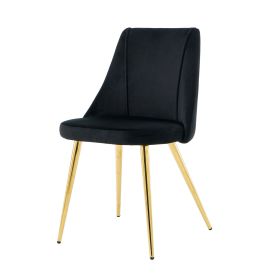 Modern simple velvet dining black chair home bedroom stool back dressing chair student desk chair gold metal legs(set of 4)