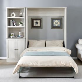 Full Size Half Self-Close and Open Murphy Bed with 1 Side Cabinet Storage Shelf, Cabinet Space-Saving Bed Perfect for Guest Room, Bed Room, Guest