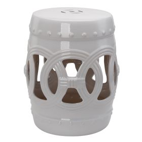 Outsunny 14" x 17" Ceramic Garden Stool with Double-Coin Knotted Ring Design & Strong Glazed Material, Decorative End Table, Home Collection, Whi