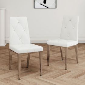 Modern simple light luxury dining chair White chair Home bedroom stool back PU electroplated chair legs (set of 2)