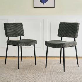 Modern Grey simple dining chair Fabric Upholstered Chairs home bedroom stool back dressing chair black metal legs(set of 2)