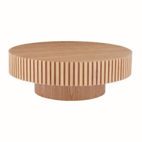 Natural Wood Coffee Table 39.37 MDF coffee table Modern Handcraft Drum Coffee Table Circle Coffee Table for Living Room,ASH