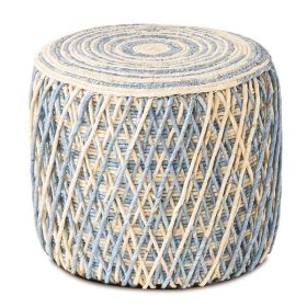 Round Pouf Ottoman Natural Seagrass Foot Stool Hand Woven Footstool Soft Padded Seat Home Decorative Boho Modern Pouffe for The Living Room Bedro