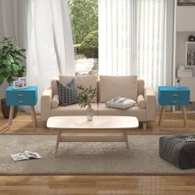 Nightstand Set of 2; 2 Drawers Wood End Table for Bedroom Living Room; 24.8"H; Light Blue