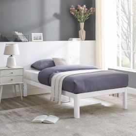Wood Slat White Metal Platform Bed Frame; Twin