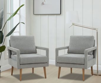 Mid-Century Armchair , 2pcs, Accent Chair with Wood Legs & Soft Cushion for Living Room, Bedroom, Home Office, Study, Grey