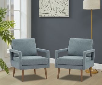 Mid-Century Armchair , 2pcs, Accent Chair with Wood Legs & Soft Cushion for Living Room, Bedroom, Home Office, Study, Dim Grey