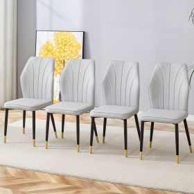 4 light gray modern dining chairs with stylish PU patterned backrest and black metal legs for a comfortable home experience in the kitchen