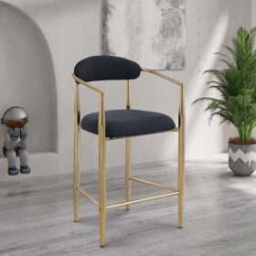 Modern Boucle Bar Stools Set of 2 Modern Upholstered Bar Height Barstools Vintage High Island Chairs with Metal Frame/Back/Arms for Kitchen/Home