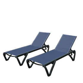 Outdoor Lounge Chair, 2 Pieces Aluminum Plastic Patio Chaise Lounge with 5 Position Adjustable Backrest and Wheels