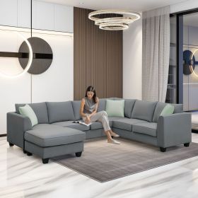 [VIDEO provided] 112*87" Sectional Sofa Couches Living Room Sets, 7 Seats Modular Sectional Sofa with Ottoman