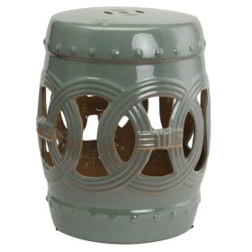 Outsunny 14" x 17" Ceramic Garden Stool with Double-Coin Knotted Ring Design & Strong Glazed Material, Decorative End Table, Home Collection, Gre