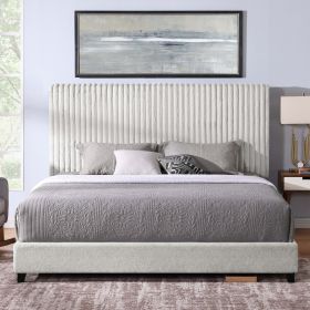 Bridgevine Home King Size Minky Stone Upholstered Platform Bed
