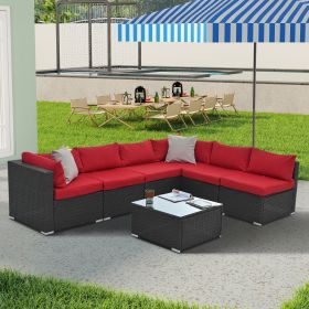 Patio Furniture PE Wicker & Tempered Glass Table