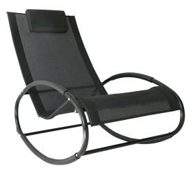 Outsunny Pool Lounger, Outdoor Rocking Lounge Chair for Sunbathing, Pool, Beach, Porch with Pillow & Cool Mesh, Sun Tanning Rocker, Black