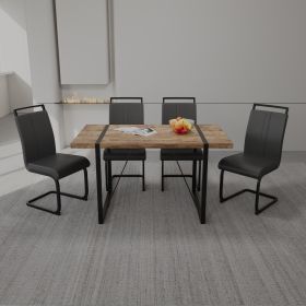 55 " Dining Table Rural Industrial Rectangular MDF Dark Wood Set and PU Armless Dining Chair Set 4, Kitchen Black Metal Table Leg Dining Chair Set