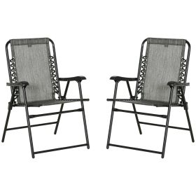 Outsunny Set of 2 Patio Folding Chairs, Outdoor Bungee Sling Chairs w/ Armrests, Portable Lawn Chairs for Camping, Garden, Pool, Beach, Backyard,