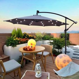 10 ft Outdoor Patio Umbrella Solar Powered LED Lighted Sun Shade Market Waterproof 8 Ribs Umbrella with Crank and Cross Base for Garden Deck Back