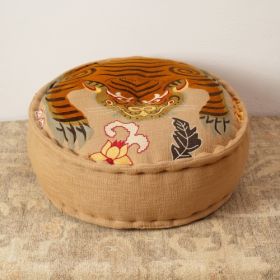 Decorative Printed & Embroideried Multicolor Floor Pouf-24X8 Inch (Color: Beige)