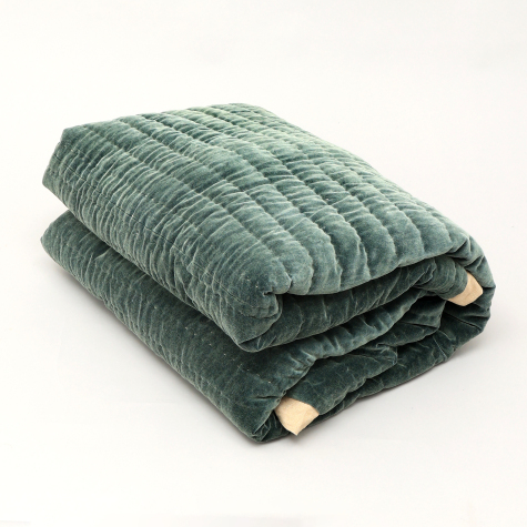 Cotton Velvet Stonewashed Hand Quilted Bedspread With Flanges-88X92 Inch