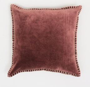 Stonewashed Cotton Velvet Throw Pillow With Decorative Handstiched Edges-19X19 Inch (Color: Brown)