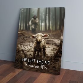 1 Piece Canvas Painting With Wood Frame, Ready To Hang, He Left 99 Sheep To Save Me, Man And Lost Sheep, Christian Wall Art, Framed Mural Print, (Option: 32X24inch)