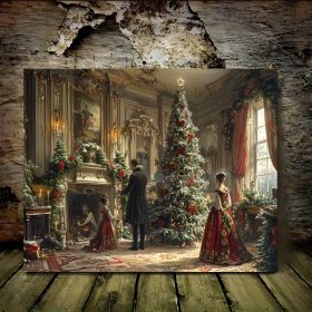 1 Canvas Painting With Wood Frame, Ready To Hang, Victorian Christmas Tree Light Scene - Woven Fiberboard Wall Art, Waterproof Framed Canvas - Ho (Option: 36X24inch)