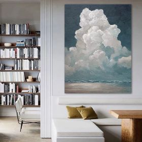 Hand Painted Oil Painting White Cloud Textured Wall Art Blue Sky Painting Cloud Painting Minimalist Cloud Wall Art White Cloud Art Blue Sky Wall (style: 01, size: 60X90cm)