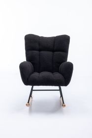 Rocking Chair, Soft Teddy Velvet Fabric Rocking Chair for Nursery (Color: Black)