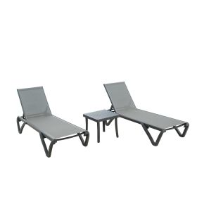 Patio Chaise Lounge Chair Set of 3,Outdoor Aluminum Polypropylene Sunbathing Chair with 5 Adjustable Position,Side Table for Beach,Yard,Balcony (Color: as Pic)
