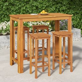 5 Piece Patio Bar Set Solid Wood Acacia (Color: Brown)