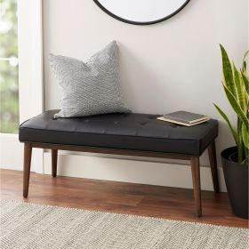 upholstered bench in black and cream faux leather (Color: Black)