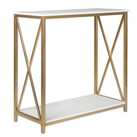 2-Tier Console Table, Gold Sofa Entry Table with Faux Marble Top and Gold Metal Frame for Home (Color: as Pic)