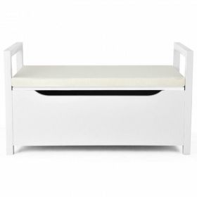 Shoe Bench Hallway Entryway Storage Rack with Cushion Seat (Color: White)