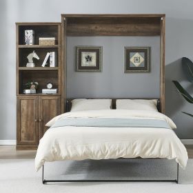 Queen Size Half Self-Close and Open Murphy Bed with 1 Side Cabinet Storage Shelf, Cabinet Space-Saving Bed Perfect for Guest Room, Bed Room (Color: as Pic)