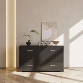 FCH 6 Drawer Double Dresser for Bedroom, Wide Storage Cabinet for Living Room Home Entryway, Black (Color: as picture)
