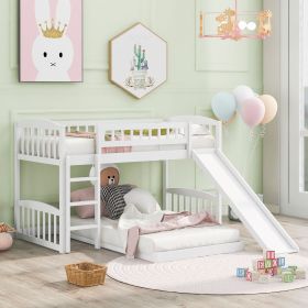 Twin Over Twin Bunk Bed with Slide and Ladder (Color: White)