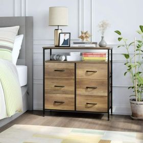 6 Drawer Dresser for Bedroom; Modern Storage Cabinet Bedroom Nightstand with 6 Foldable Fabric Drawers; Rustic Brown Finish (Color: Rustic Brown, Material: Wood)