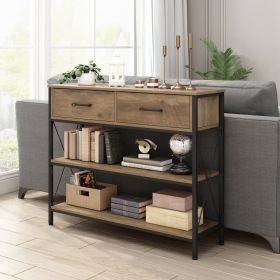 Console Table with Drawers; Rustic Hallway Table with Storage Shelves; Narrow Sofa Entryway Table for Living Room (Color: White, Material: Particle Board/Chipboard)