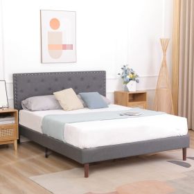 Betterhood Queen Size Button Tufted Bed Frame with Adjustable Headboard, Linen upholstered Bed, Wooden Slats, Easy Assembly, No Box Spring Needed (Type: WITH NAILHEAD-NO-DREWER)