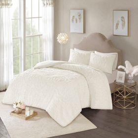 3-Piece Tufted Cotton Chenille Medallion Duvet Cover Set (Color: as Pic)