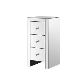 Mirrored Nightstand End Tables with 2/3/4-Drawer;  Silver Modern Beside Table;  Mirror Accent Side Table for Bedroom;  Living Room (Style name: Three Drawer Style)