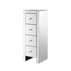 Mirrored Nightstand End Tables with 2/3/4-Drawer;  Silver Modern Beside Table;  Mirror Accent Side Table for Bedroom;  Living Room (Style name: Four Drawer Style)