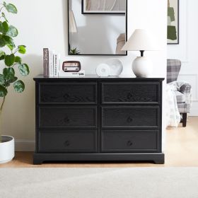 Modern Farmhouse 6-Drawer Chest of Drawers for Bedroom, Wooden Bedroom Drawer Dresser with 6 Storage Drawers,6 Drawer Dresser Chests for Bedroom (Color: Black, Material: MDF)
