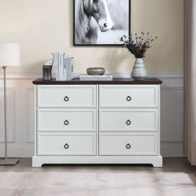 Modern Farmhouse 6-Drawer Chest of Drawers for Bedroom, Wooden Bedroom Drawer Dresser with 6 Storage Drawers,6 Drawer Dresser Chests for Bedroom (Color: White, Material: MDF)