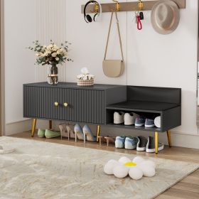 Modern Shoe Storage Bench with Hidden Storage and Upholstered Cushions for Bedside,Living Room and Entryway (Color: Gray, Material: MDF+Metal)