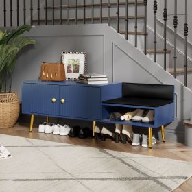 Modern Shoe Storage Bench with Hidden Storage and Upholstered Cushions for Bedside,Living Room and Entryway (Color: Navy, Material: MDF+Metal)